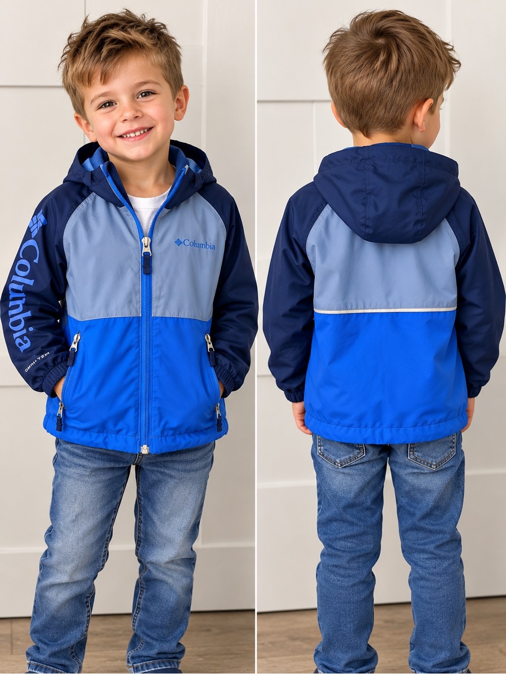 Columbia Boys' Colorblock Hooded Jacket - Blue/Light Blue/Navy